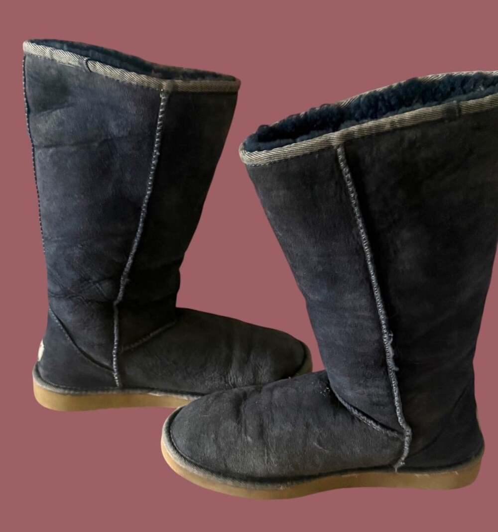 Ugg Classic Tall Boots Black Suede Shearling Mid Calf